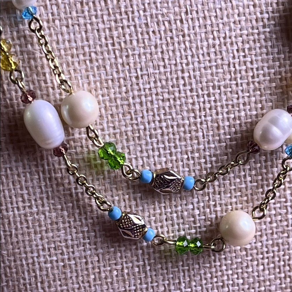Freshwater Pearls & Multi-Color Beaded Station Long Necklace - Picture 6 of 9